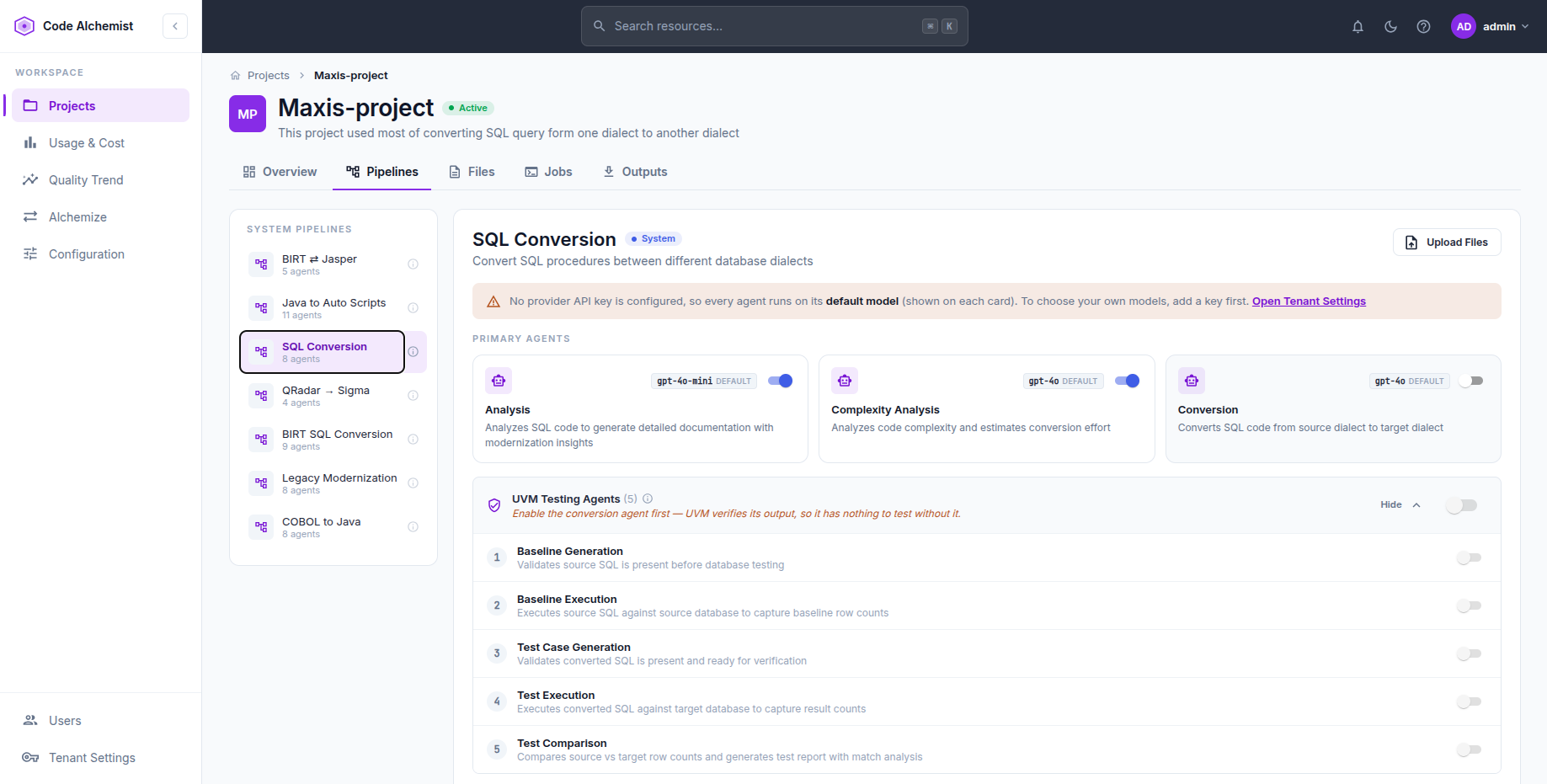Configure a system pipeline screenshot