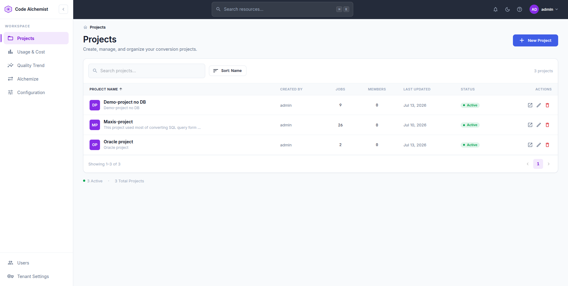 All your projects in one place screenshot
